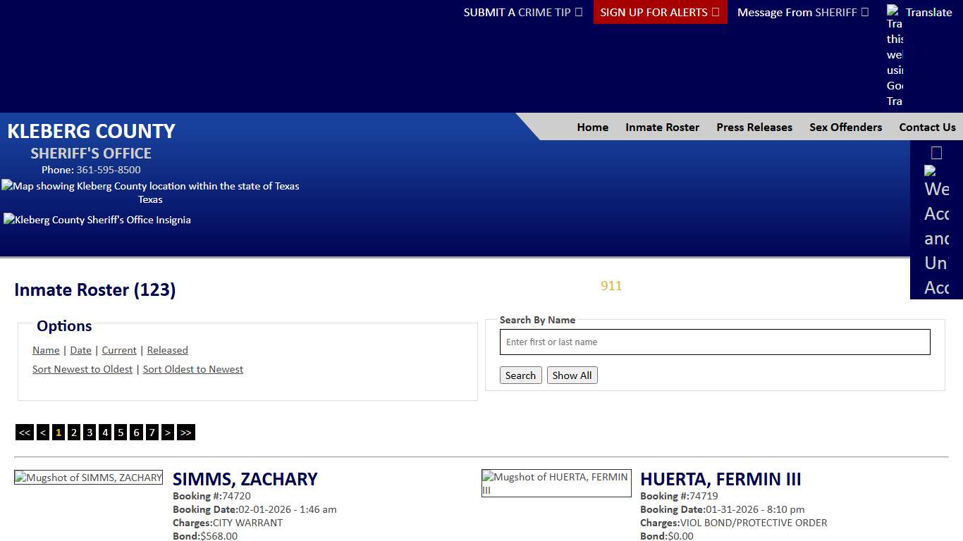 Inmate Roster - Current Inmates Booking Date Descending - Kleberg County Sheriff